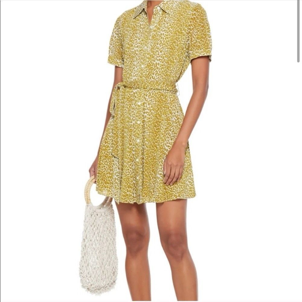 Diane Von Furstenburg Jett Green Leopard Print Jersey Mini Shirt Dress Small
